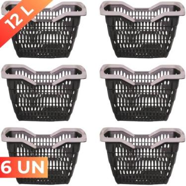 Imagem de Kit 06 Cesta Cestinha Plástica Supermercado c/ Alça 12L - Usual Utilid