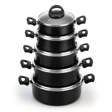 Imagem de Jogo de caçarolas Com Tampa vidro 4 peças Preto Nacional - Alumínio Na