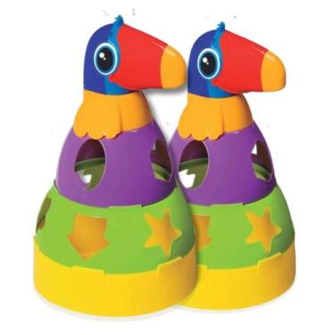 Imagem de Combo 2 Brinquedos Empilhar Tucano Encaixar Bebê Pedagógico Criança - 