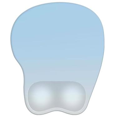 Imagem de Mouse pad com descanso de pulso mouse pad ergonômico com suporte de pulso confortável em forma de M para alívio da dor Base de PU antiderrapante para laptop, escritório e casa (azul claro)