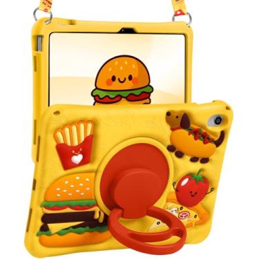 Imagem de Boaretiu Capa para iPad A16 - Capa de silicone macio com desenho fofo hambúrguer para iPad 11ª geração 11 polegadas 2025/10ª geração 10,9 polegadas 2022 capa com alça de ombro suporte giratório para