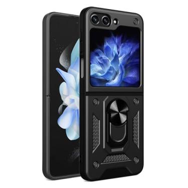 Imagem de RKINC Capa para Samsung Galaxy Z Flip 7 FE/Flip 6 com capa deslizante para câmera e anel giratório com suporte de grau militar à prova de choque com suporte magnético para carro, preta