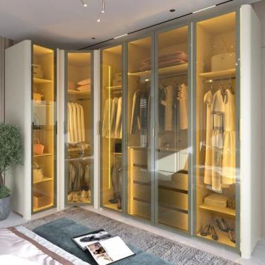 Imagem de Guarda Roupa Modulado com LED e Vidro Reflecta 6 Portas com Pés MDF In