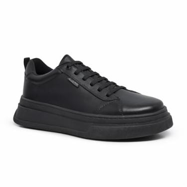 Imagem de Tênis Casual Masculino Couro Legítimo Leve Resistente Solado Flexível Antiderrapante Palmilha Gel Ideal para Rotina e Lazer (Preto, BR, Adulto, Numérico, 39)