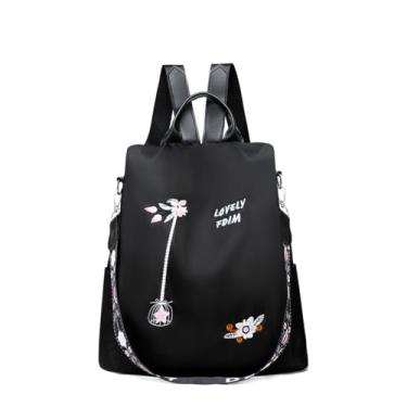 Imagem de Mochila feminina, bolsa de ombro moderna retrô de tecido Oxford, bolsa transversal com pingente para viagens de fim de semana e caminhadas, Preto, Lx11-b-0110-01