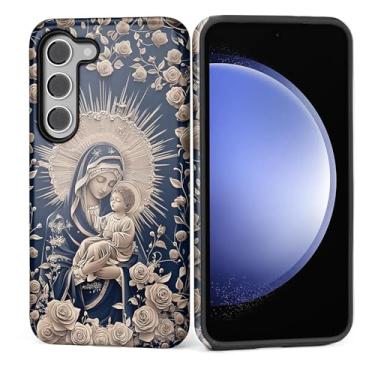 Imagem de Capa para Samsung Galaxy S24 FE, silicone macio brilhante + PC rígido antiarranhões capa protetora 2 em 1 resistente à prova de choque para mulheres e homens - Noite estrelada Virgem Maria e bebê