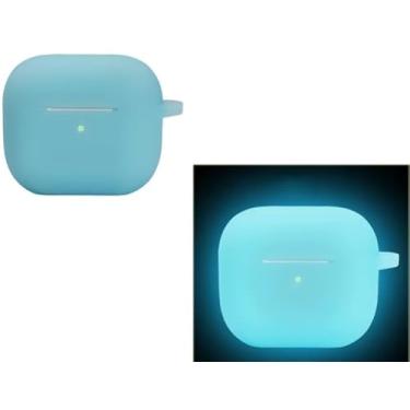 Imagem de Compatível com Airpods 4 Capa de silicone que brilha no escuro à prova de choque com mosquetão (2024-4ª geração) (brilho em azul escuro)