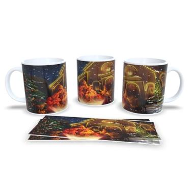 Imagem de Caneca de Cerâmica com Design Natalino, Decoração com Bolas Douradas e Estrelas, 300ml, Branco e Dourado, Para Café e Chá (8)