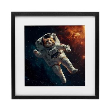 Imagem de Stupell Industries Impressão emoldurada preta de astronauta gato interestelar sob vidro, design de Jim Baldwin, 33 x 33