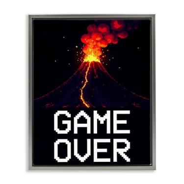 Imagem de Stupell Industries Arte de parede em tela flutuante emoldurada Pixel Volcano Game Over Brown, design de Kim Allen, 78 x 63 cm