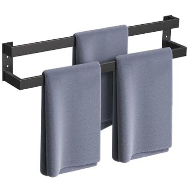 Imagem de TNOMS Toalheiro duplo preto fosco, toalheiro de 81 cm para banheiro de aço inoxidável montado na parede acessórios de ferragens de banheiro