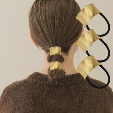Imagem de Conjunto de 3 acessórios de cabelo, prendedores de rabo de cavalo dourados para mulheres, acessórios elegantes para uso diário