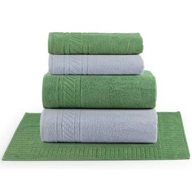 Imagem de Jogo de Banho Lummi Toalhas Macias 100% Algodão Fio Penteado 5 Peças Verde e Cinza
