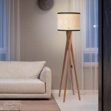Imagem de Luminária Chão Crital Em Madeira Maciça Alto Design Rústico (Palha Com Borda Preta Sintética)