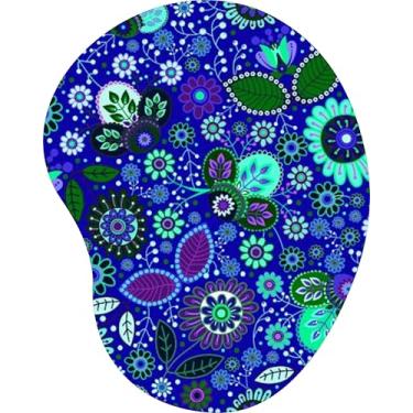 Imagem de Mouse Pad Ergonômico Gota Arte Estampa Floral Azul Roxo Turquesa