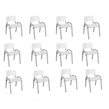 Imagem de Kit 12 Cadeiras Infantil Iso, Escola, Base Cinza- Branco
