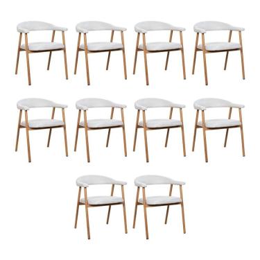 Imagem de Kit 10 Cadeiras De Jantar Luana Estrutura Aço Carbono Laminado Natural Com Estofado Linho Cru