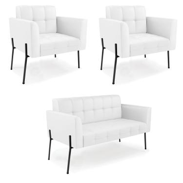Imagem de Sofá Namoradeira e 2 Poltronas Pé de Ferro Preto Elisa Corino Branco D03 - D'Rossi