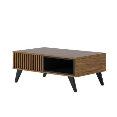 Imagem de Mesa De Centro Para Sala Retangular 1 Nicho Karin C04 - D'rossi Cor Noce Milano E Preto Fosco