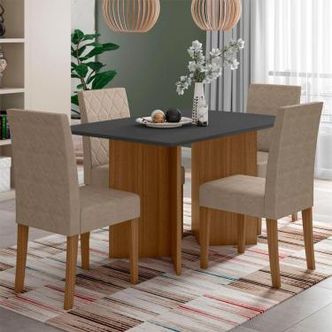 Imagem de Conjunto Sala De Jantar Retangular Mesa Helo 120cm E 04 Cadeiras Jade Carvalho Com Grafite