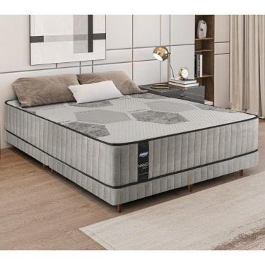 Imagem de Cama Box Conjugado King Com Colchão 193x61x203 Nanofiber Gazin Cr35307 Cinza Claro