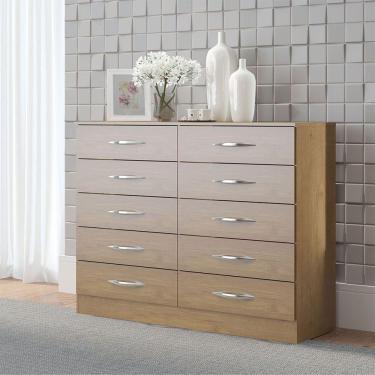 Imagem de Cômoda Grande Para Quarto Casal 10 Gavetas Mdp Menu Móveis Carvalho