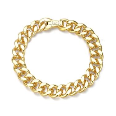 Imagem de BUMBLEBEE Pulseira de elos cubanos para homens e mulheres, banhado a ouro 14K 12 mm grosso Miami Cuban, hipoalergênico, streetwear hip hop, presente para aniversário tamanho 17,3-20,6 cm, one-size