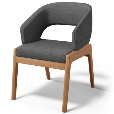 Imagem de Cadeira De Jantar E Estar Living Estofada Lince L02 Linho Cinza Escuro