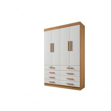 Imagem de Guarda Roupa Solteiro Mônaco 4 Portas 8 Gavetas Sem Pés - D' Doro Cinamomo/off White