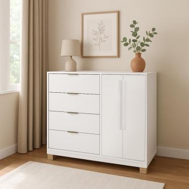 Imagem de Cômoda 4 Gavetas 2 Portas Carraro Branco