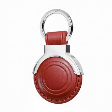 Imagem de Woyinger Chaveiro de couro genuíno para AirTag - Capa protetora feita à mão premium com chaveiro, design oculto seguro, pacote tudo-em-um, vermelho