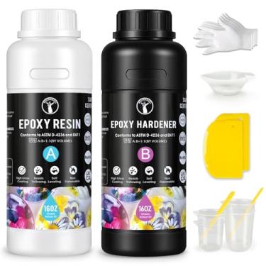 Imagem de ResinAngel Kit de resina epóxi 947 ml – Acabamento cristalino, proporção de mistura 1: 1, sem bolhas e autonivelante para artesanato DIY, marcenaria, joias, arte em resina e mais