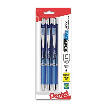 Imagem de Pentel® Canetas retráteis RTX Deluxe EnerGel®, ponta agulha, 0,5 mm, barril sortido, tinta azul, pacote com 3