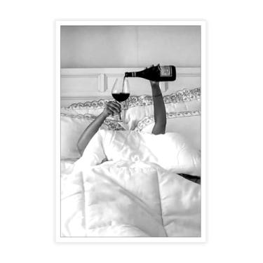 Imagem de Cartazes vintage de champanhe preto e branco, decoração de parede de quarto moderno para mulheres, impressão de vinho feminista, moda adolescente bar carrinho impressão decoração de quarto de