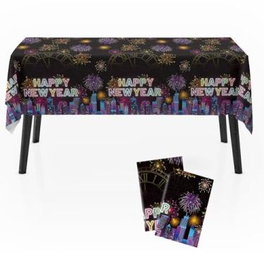 Imagem de Zharkoo Capa de mesa de ano novo, toalha de mesa de plástico festiva de 137 cm x 272 cm, toalha de mesa descartável para festa de Ano Novo e celebração, artigos temáticos para decoração de mesas de