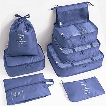 Imagem de 8 Conjunto de Cubos Embalagem para Malas Organizadores Acessórios Bagagens Viagem Sacolas Armazenamento Leve Equipamento com Design Malha Alça Fivela Fecho Zipper Reforçado Bidirecional Roupas Itens H