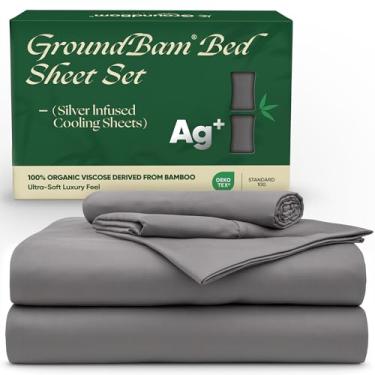 Imagem de GroundBam Conjunto de lençóis de cama com infusão de prata, tecido regulador de temperatura com tecnologia de autolimpeza para 3x frescor de sono, viscose 100% orgânica genuína derivada de bambu (quee