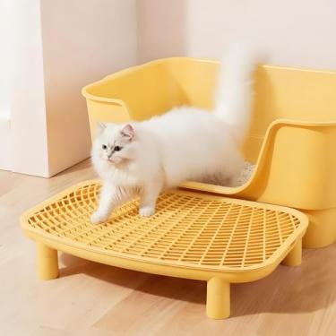 Imagem de SpaceTime Tapete elevado de armadilha de areia para gatos para caixa de areia, almofada apanhadora de areia para passos/rampa de gato com função de filtro de camada dupla para chão, adequado para