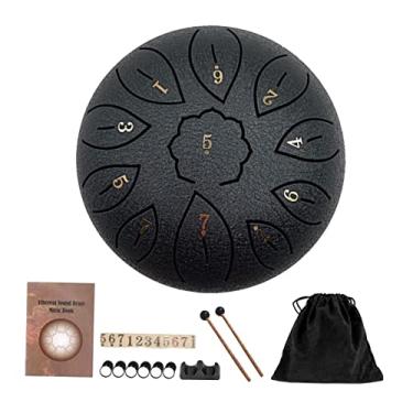 Imagem de barenx Instrumento de percussão com língua de aço, tambor de mão, com marretas de tambor, bolsa de viagem, livro de música, ioga, meditação, presente para iniciantes profissionais - preto