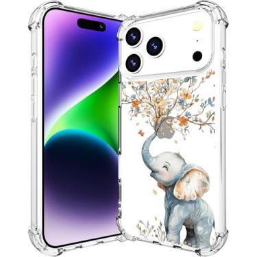 Imagem de Cisland Capa para iPhone 17 Pro Max design transparente, à prova de choque airbag bumper capas de telefone - elefante azul criando floral