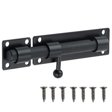 Imagem de Trava de parafuso de barril de 15 cm, trava de parafuso deslizante, trava deslizante de aço inoxidável SUS304 sólida resistente para cerca de madeira, porta de celeiro, porta interna ou externa, preto