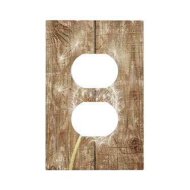 Imagem de BHGAHD Capas decorativas de tomada com placa de madeira marrom vintage com design de dente-de-leão 1 placa de cobertura de interruptor de luz duplex exclusiva para decoração de quarto e casa
