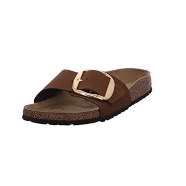 Imagem de Sandália feminina de couro oleado Birkenstock Madrid com fivela grande para o verão, Marrom, bronze, 41