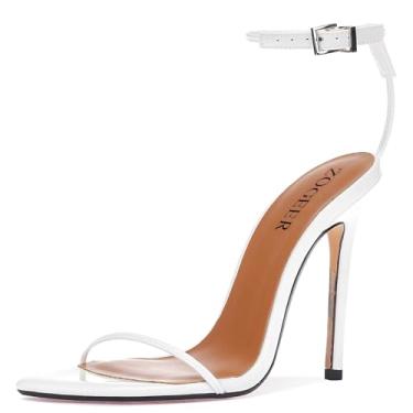 Imagem de ZOGEER Sandálias femininas de salto alto stiletto 12 cm sexy bico aberto preto vermelho salto festa de casamento noite baile dança sapatos elegantes, Branco, 37