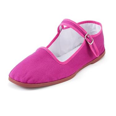 Imagem de SAEEKO Sapatilhas femininas clássicas chinesas, sapatos casuais de boneca chinesa, algodão Mary Janes, sapatos chineses de tai chi, Fushia, 35