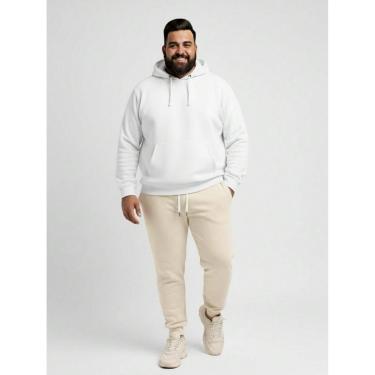 Imagem de Calça de Moletom Masculino Plus Size Jogger Tecido Flanelado com Bolso Creme-Masculino
