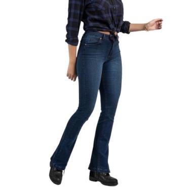 Imagem de Calça Feminina Lee Oficial Jeans Azul Escuro Cintura Alta Barra Boot C