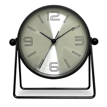 Imagem de QIYAODECO Relógio de mesa de metal vintage para quarto, com ângulo ajustável pequeno, relógio de cabeceira operado por bateria, mesa decorativa, decoração preta estilo antigo, presente adulto infantil