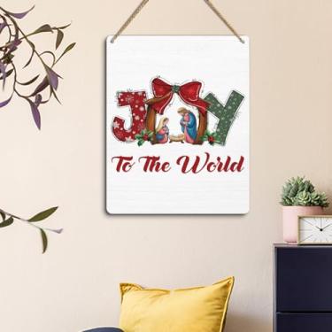 Imagem de Decoração de Natal Joy To the World, decoração de Natal, decoração de Jesus para casa, porta da frente, presépio cristão, decoração de Natal para ambientes externos 18 x 23 cm