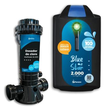 Imagem de KIT Gerador de Ozônio Blue Star 2000 e Dosador de Cloro Piscina até 50.000 Litros